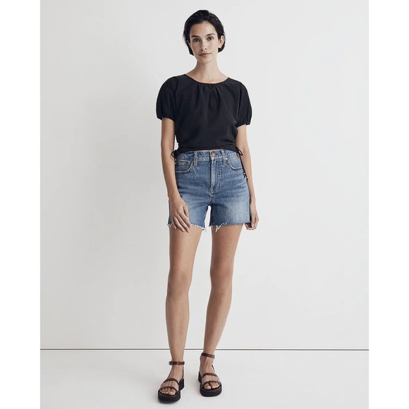 NWT Madewell Women Poplin Puff Sleeve Cutout Crop Top Shirt Medium Cotton Black - Picture 2 of 10